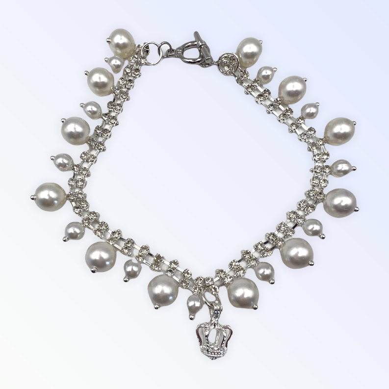 Rhinestone & Pearl Crown Necklace