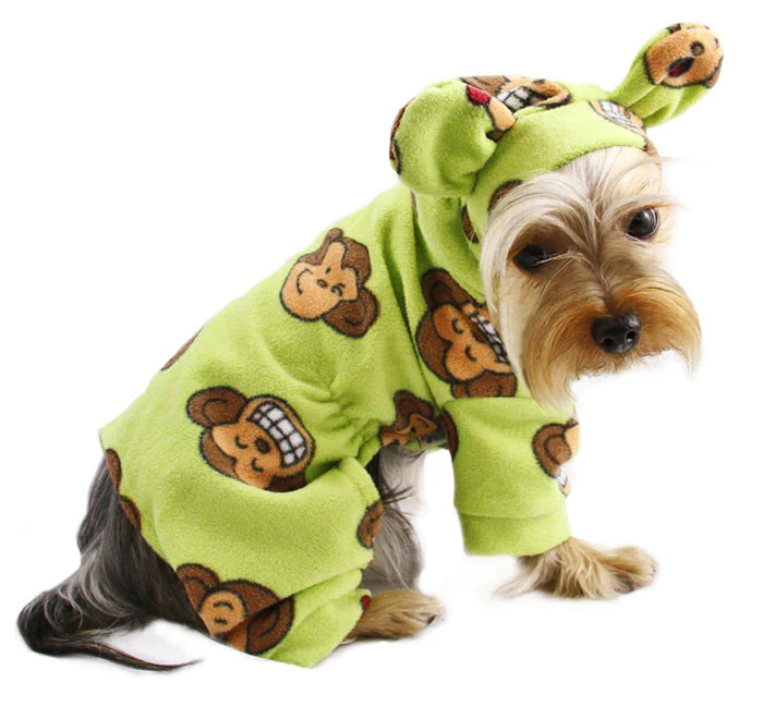 Silly Monkey Fleece Dog Pajamas/Bodysuit with Hood